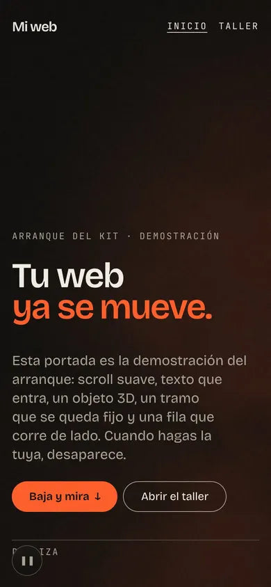 La demostración de la base del kit, «Tu web ya se mueve», en el móvil